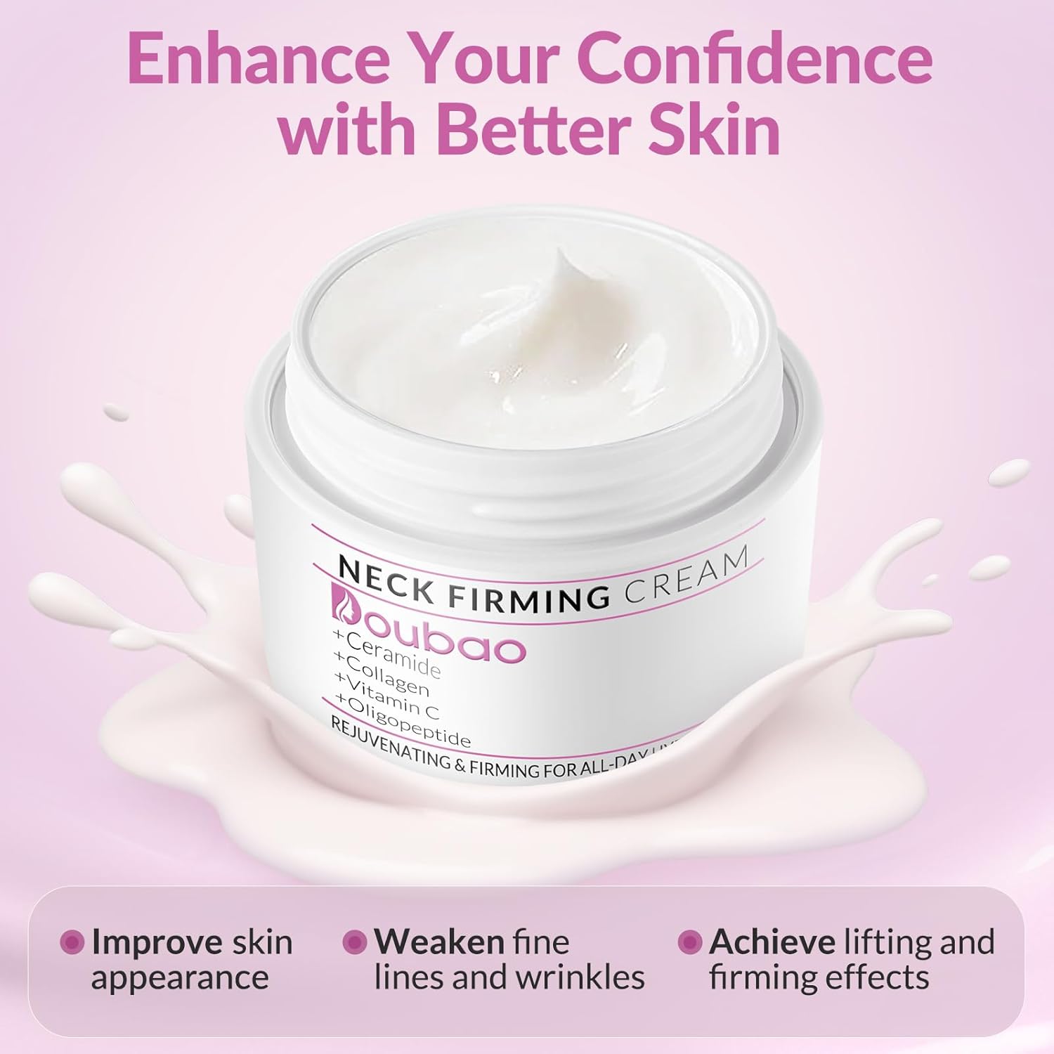 Neck Firming Creams for Tightening and Firming, Moisturizer Face Cream with Collagen, Hyaluronic Acid, Day & Night Anti-Aging Skin Tightening Cream for Neck, Décolleté & Face – 1.7Fl Oz