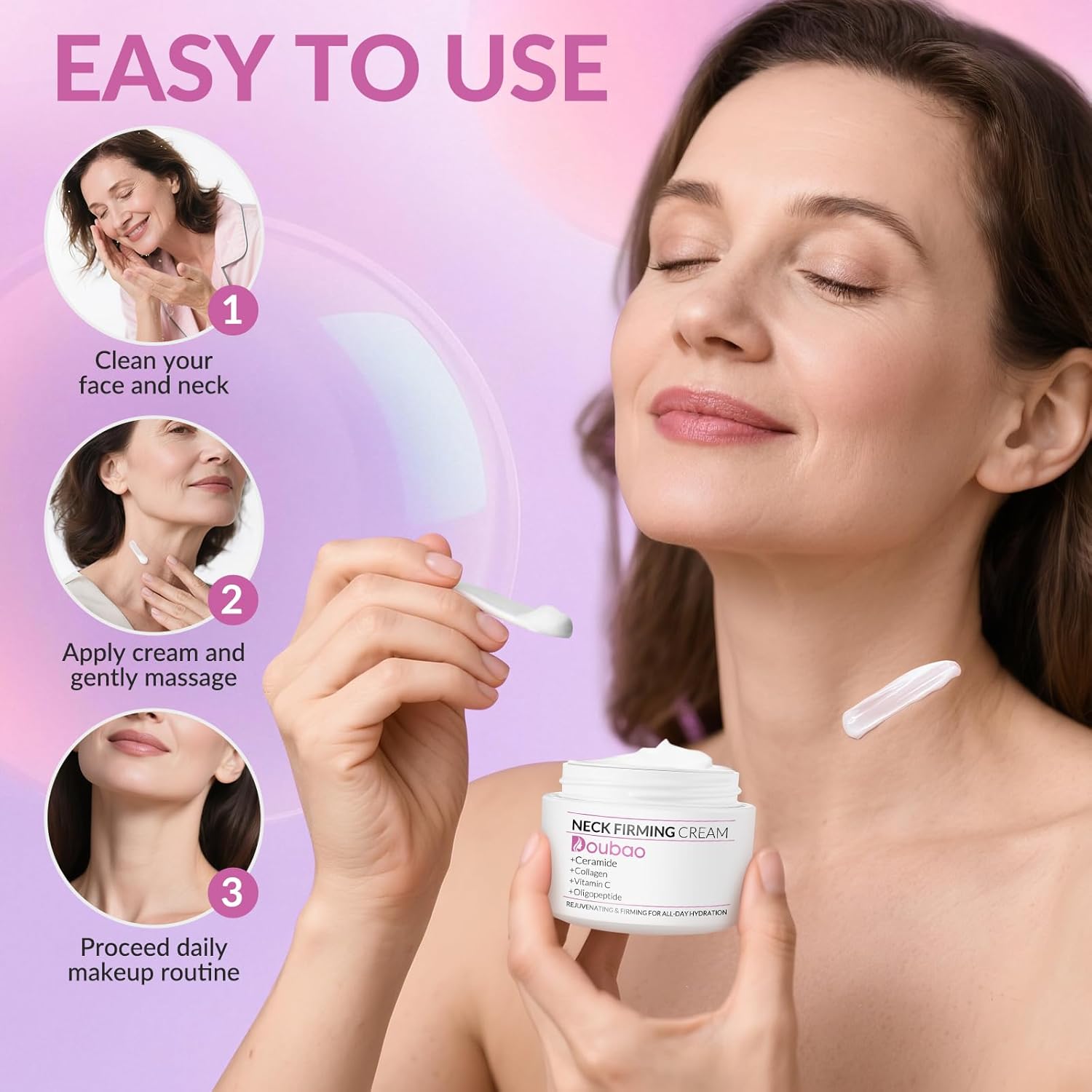 Neck Firming Creams for Tightening and Firming, Moisturizer Face Cream with Collagen, Hyaluronic Acid, Day & Night Anti-Aging Skin Tightening Cream for Neck, Décolleté & Face – 1.7Fl Oz