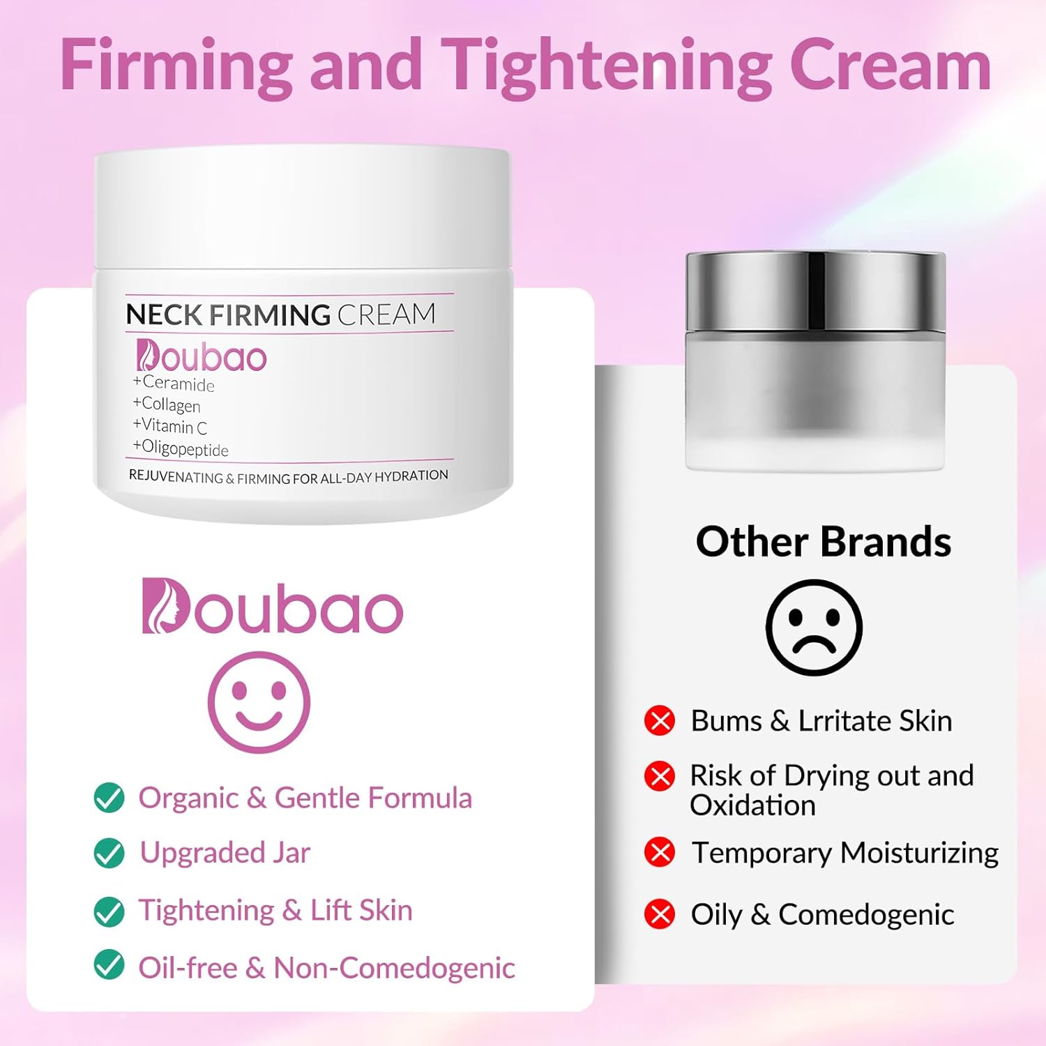 Neck Firming Creams for Tightening and Firming, Moisturizer Face Cream with Collagen, Hyaluronic Acid, Day & Night Anti-Aging Skin Tightening Cream for Neck, Décolleté & Face – 1.7Fl Oz